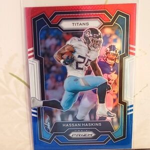 2023 HASSAN HASKINS PRIZM FOOTBALL RED/WHITE/BLUE TITANS #285